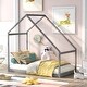 preview thumbnail 2 of 7, Gray Twin Size Solid Wood House Bed with Roof for Kids, Boys and Girls, Bedroom