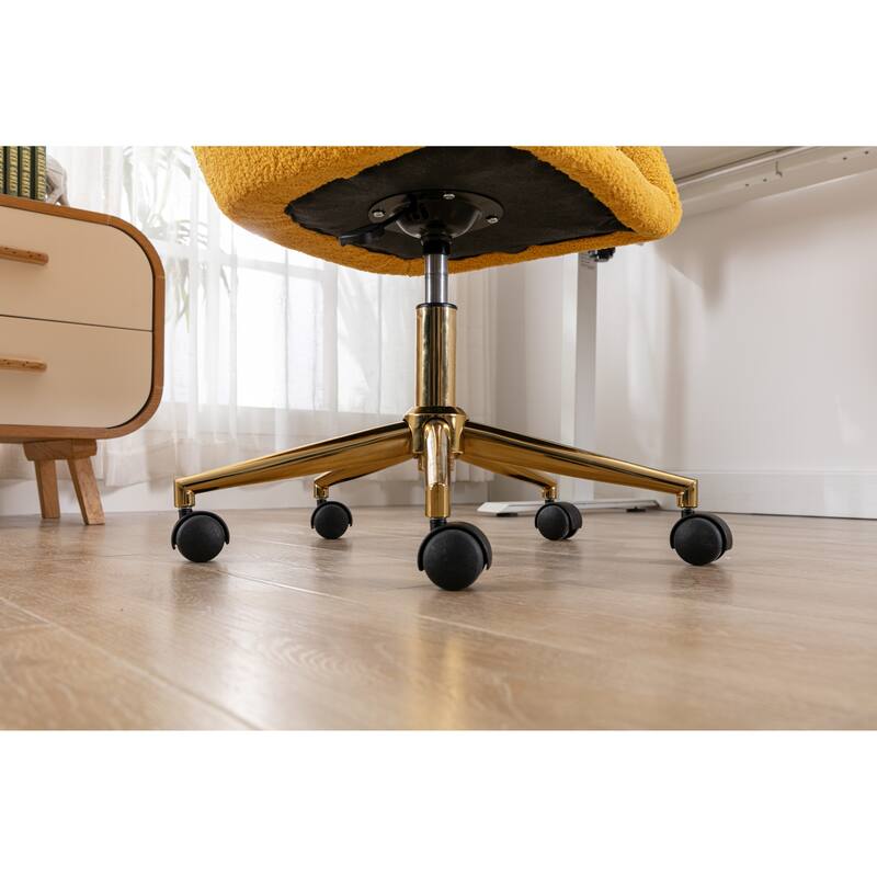 Modern Upholstered Home Office Chair with Adjustable Height & Gold Metal Legs, 360° Swivel