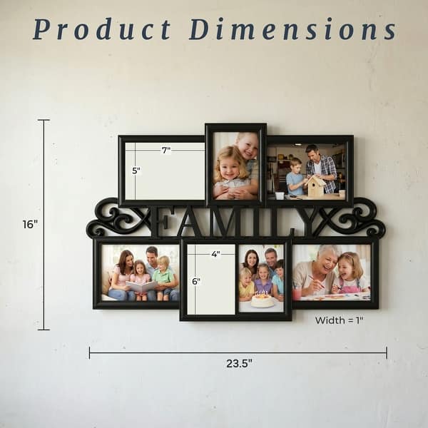 Family Collage Picture Frame with 7 Openings for Three 4x6 and Four 5x7 Photos (Black)