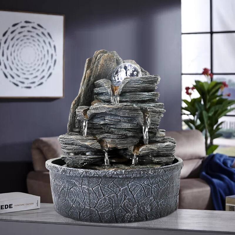 Cascading Fountain w/Light & Ball Indoor Waterfall Fountain for Home