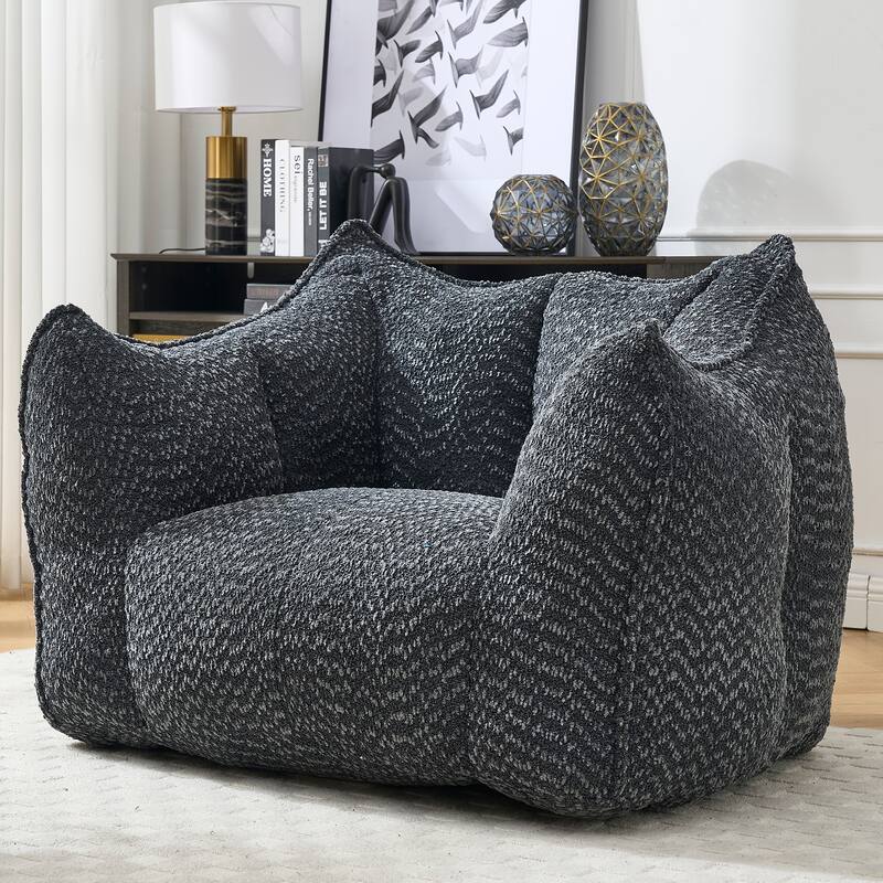 Chenille Square Bean Bag Chair, High Resilience Foam Lounge Chair, Cozy Aldult Lazy Sofa with Curved Armrests and Backrest