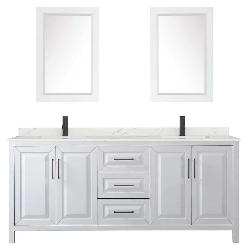 Daria 80-inch Double Vanity, Single Hole Quartz Top, 24-inch Mirrors