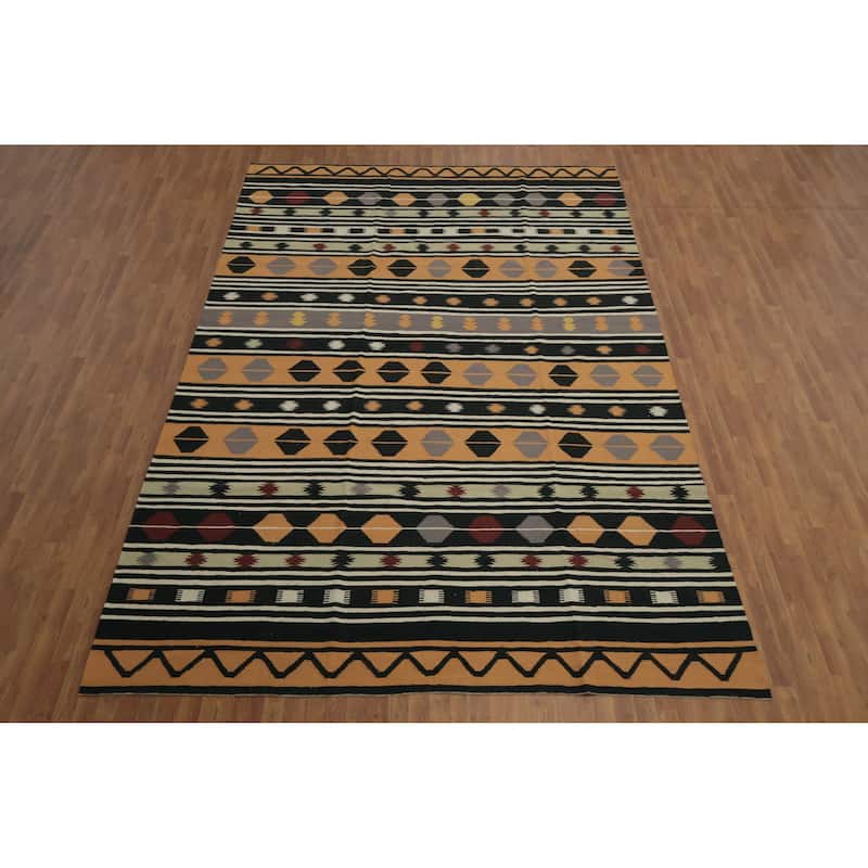 Hand Woven Oriental 100% Wool Carpet Southwestern Modern Oranges & Rust Kilim Area Rug - 13' 11'' X 9' 2''