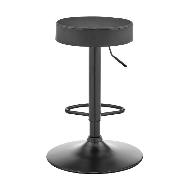 Dax 24" Backless Adjustable Height Bar Stool, Black Finish with Dark Gray Faux Leather
