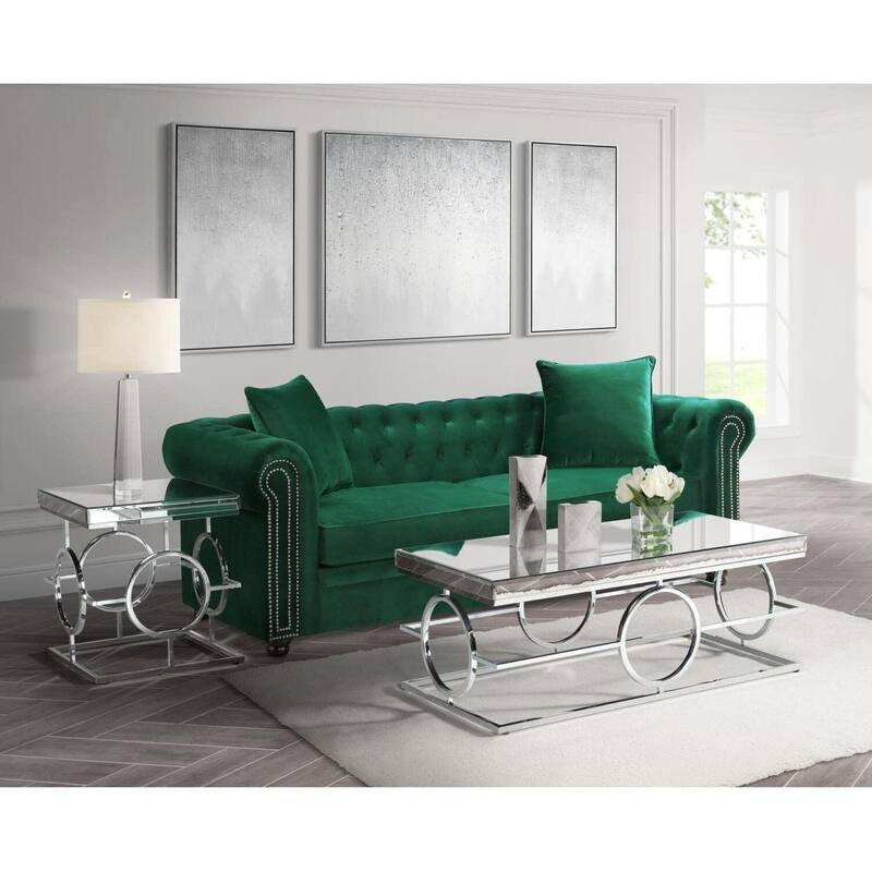 Mirrored End Table Square Accent Table Glam Living Room Table Chrome Finish - 8