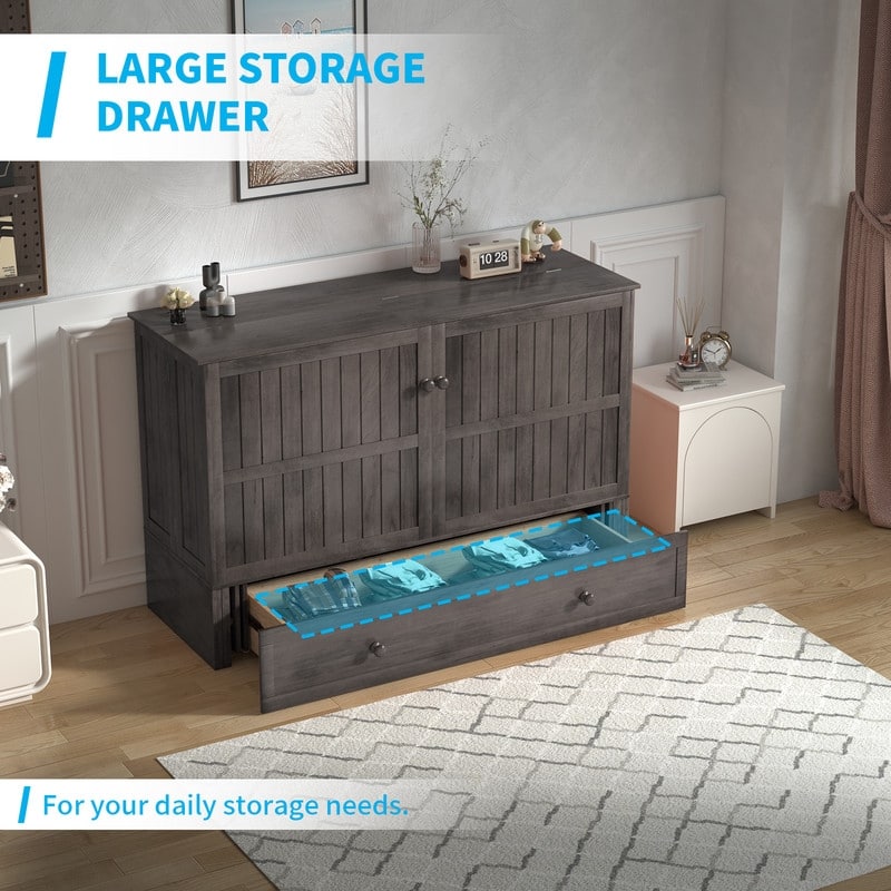 Mixoy Murphy Bed Cabinet Chest with Mattress & Storage Platform