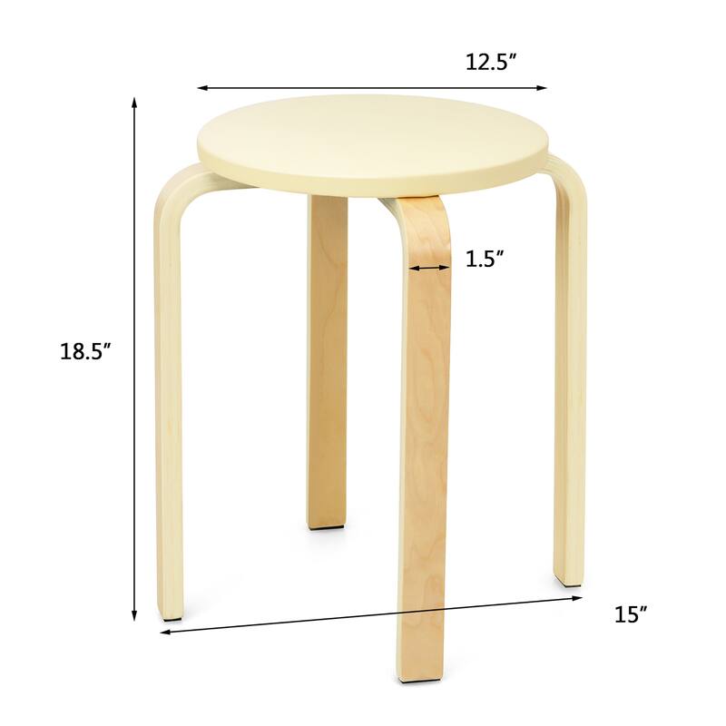 Set of 4 Bentwood Stools Backless Round Stools with Cushioned Seat
