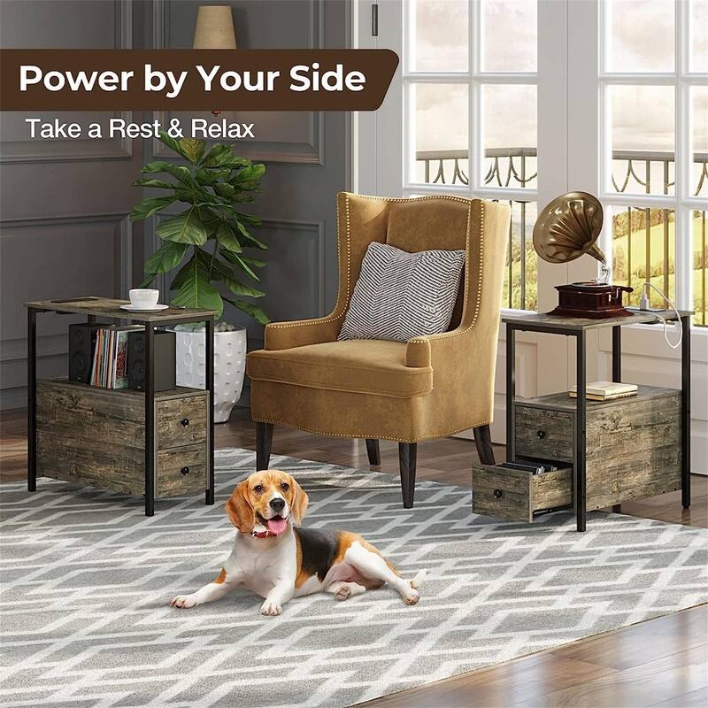 End Table with Charging Station - 23.6"D x 11.8"W x 24.4"H