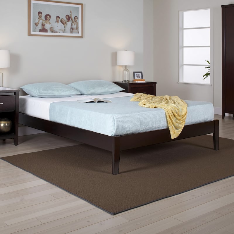 Evelyn Low Profile Twin Size Platform Bed, Slats, Rich Espresso Brown Wood