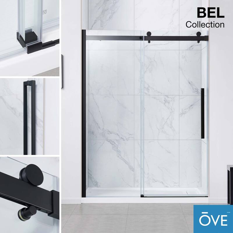 OVE Decors Bel Soft-Close Frameless Sliding Soft Close Shower Door - 60" - Matte Black