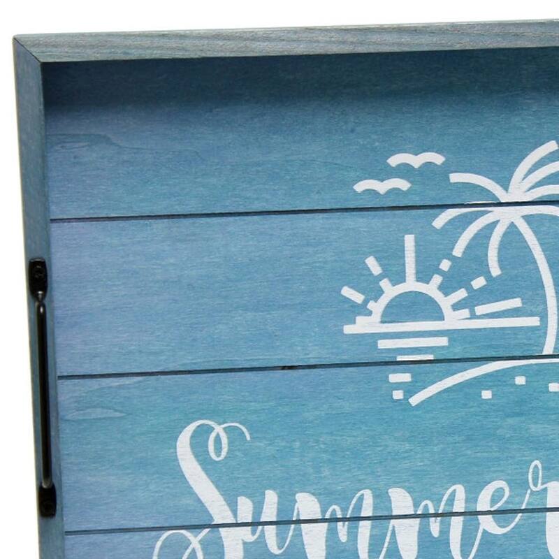 HomeRoots 16" Blue And White Summer Time Serving Tray With Handles - 15.50 in. x 2.25 in. x 12.00 in.