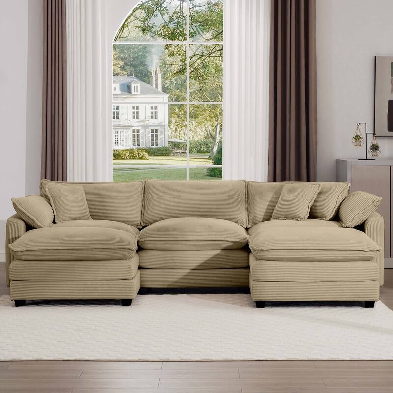Corduroy U-Shape Modular Sofa with Ottomans, Convertible Corner Couch