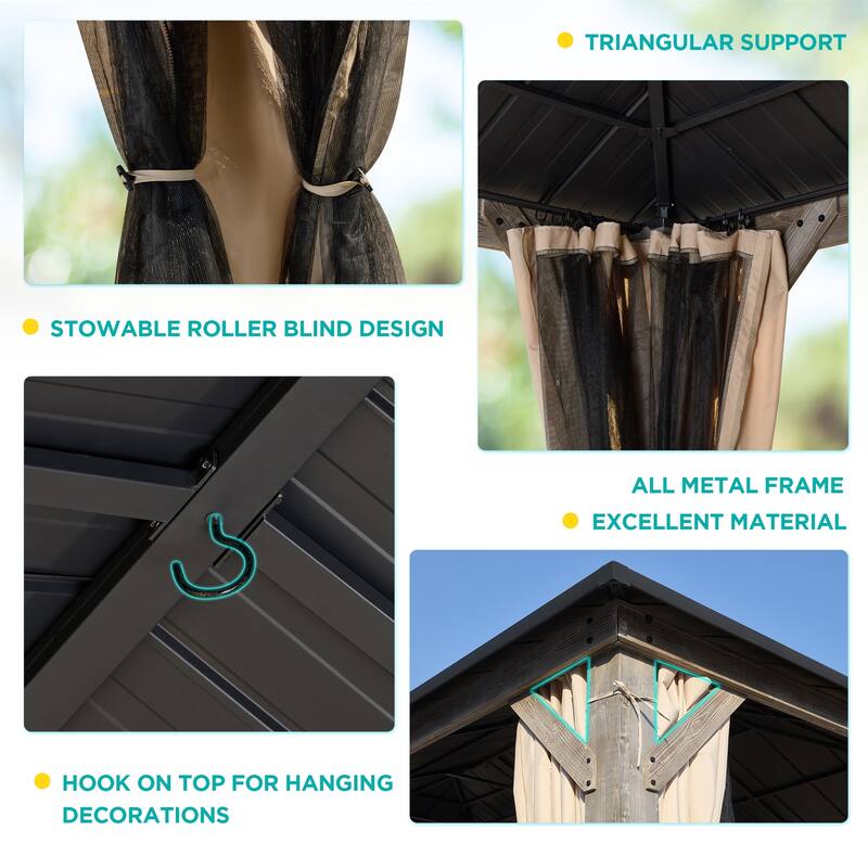 Cedar Wood Gazebo for Outdoors - Hardtop Waterproof Backyard Pergola, Natural Wood Patio Cover with Easy Assembly