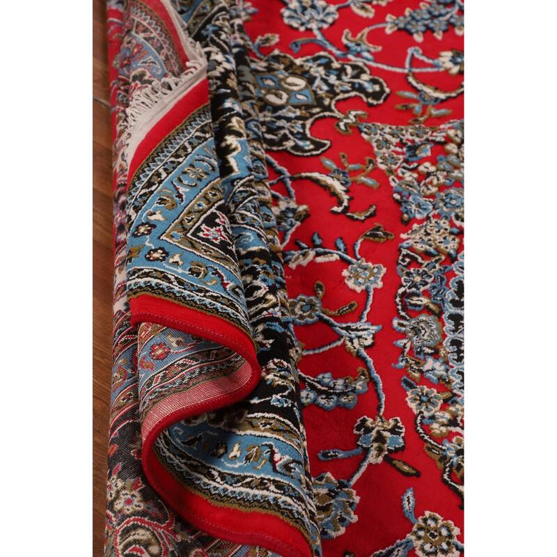 Traditional Floral Red Kashan Turkish Rug Machine-Made Carpet - 9'6" x 12'11"
