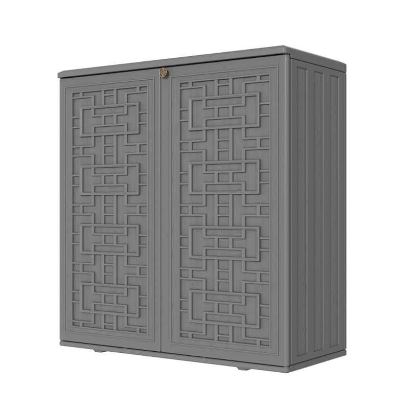 Outdoor 34.3"W x 36.2"H Plastic Vertical Storage Shed With One Shelf