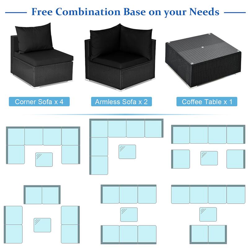 7 PCS Patio Furniture Set Outdoor Conversation Set with Coffee Table