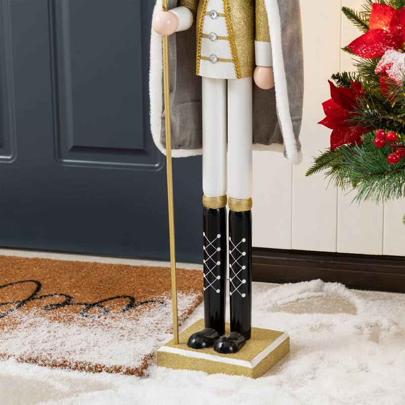 Glitzhome 36"H/42"H Wooden Christmas Deluxe Gold King Soldier Nutcracker