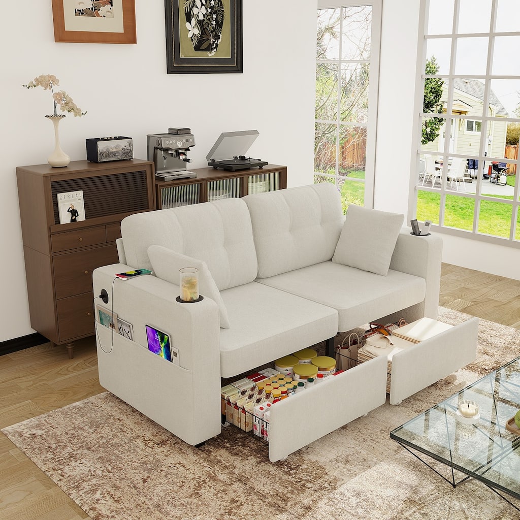 67.76" Chenille 3-Seater Sofa with USB Ports and Storage