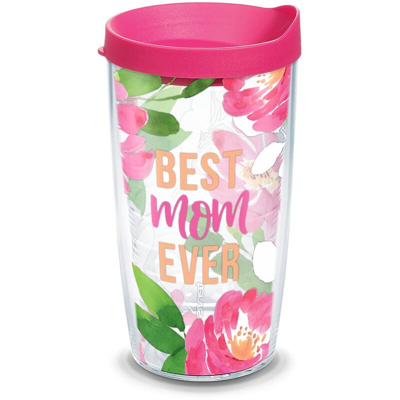 Tervis Best Mom Ever Floral Made in USA Double Walled Insulated Travel Tumbler, Classic - 16oz