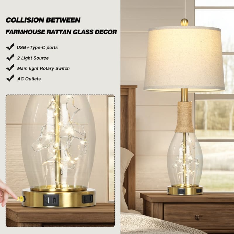 23-Inch Light Blue Ceramic Table Lamps with Gold Accents - Set of 2 - 12'' x 12'' x 27.5