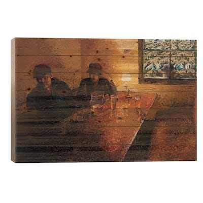The Snorting Elk Pub Print On Wood by Iris Scott - Multi-Color