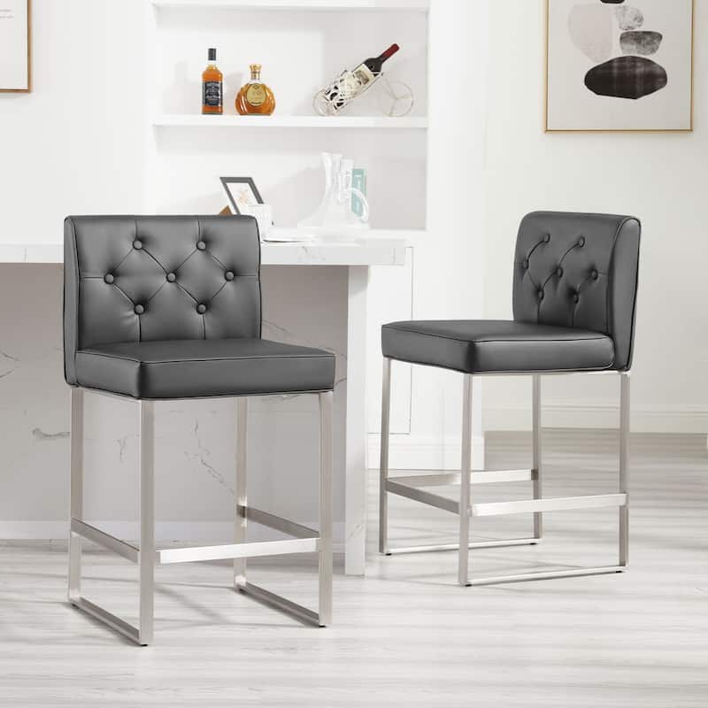 25" Faux Leather Upholstered Counter Height Bar Stools - 36.6"H x 18.9"W x 20.3"D