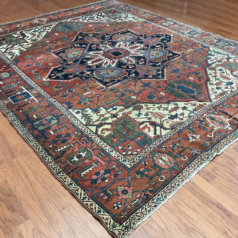 HERAT ORIENTAL Antique 1860s Serapi Wool Rug - 9'6" x 12'1"