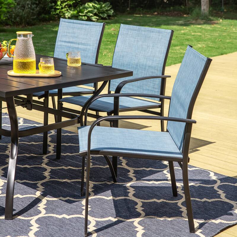 MAISON ARTS 7-Piece Patio Dining Set Metal Rectangle Table and 6 Textilene Dining Chairs