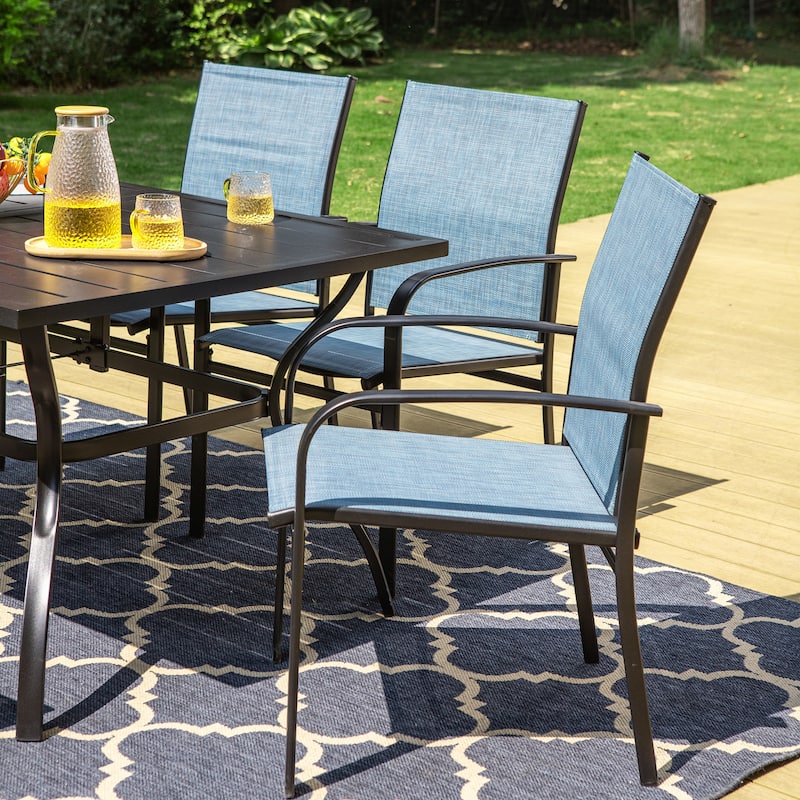 MAISON ARTS Patio Dining Set 7 Piece Metal Rectangle Table and 6 Textilene Chairs