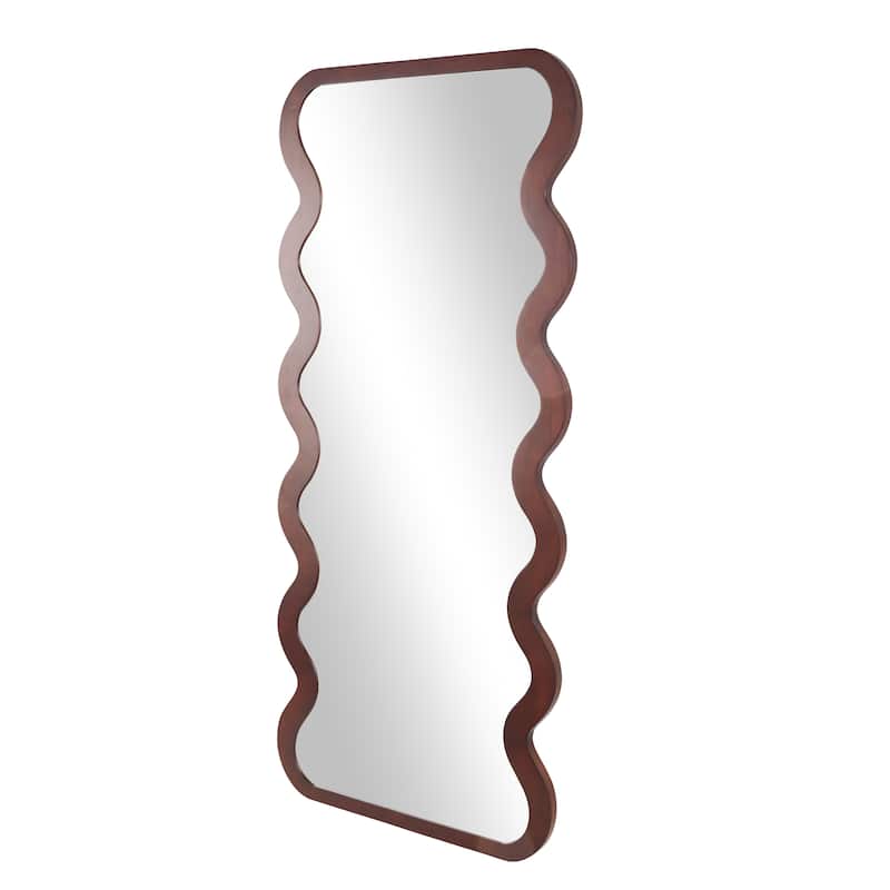 Wood Wavy Wall Mirror - Dark Brown - Roche River Decor