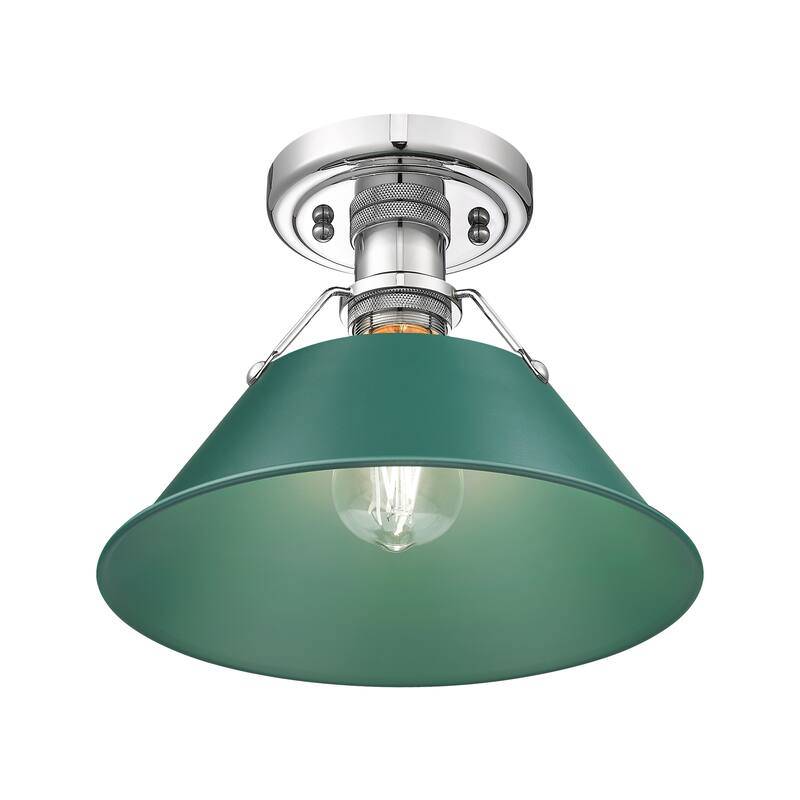 Yep by Golden Lighting Orwell 1-light Flush Mount in Chrome and Pine Green shade
