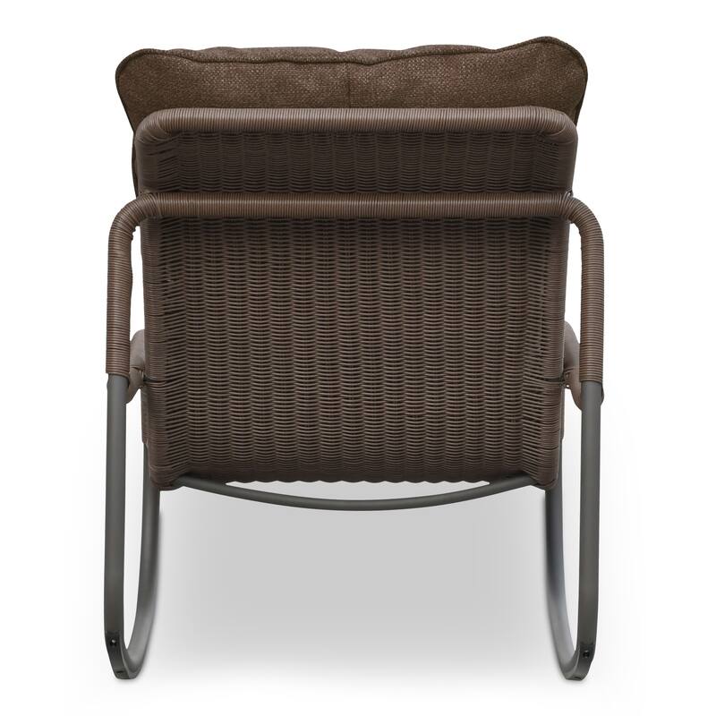 NADAAL STUDIOS Torven Outdoor Rocking Chair, Woven Synthetic Wicker, Aluminium Frame, Brown Cushion, Brown