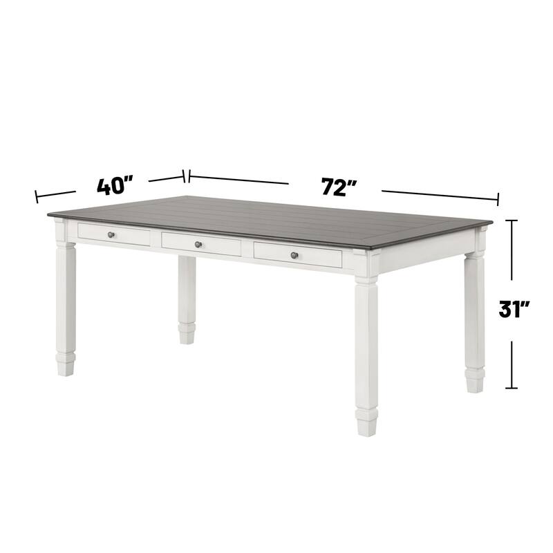 7 Piece Wooden Dining Set with Slat Backrest Chair in Rustic White