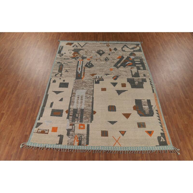 Earth Tone Moroccan Abstract Area Rug Handmade Wool Carpet - 9'0" x 12'4"