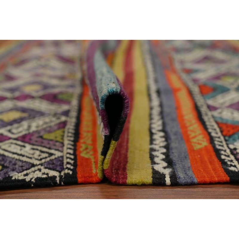 Hand Woven Oriental 100% Wool Carpet Southwestern Tribal Multi-Colored Kilim Area Rug - 8' 8'' X 5' 10''