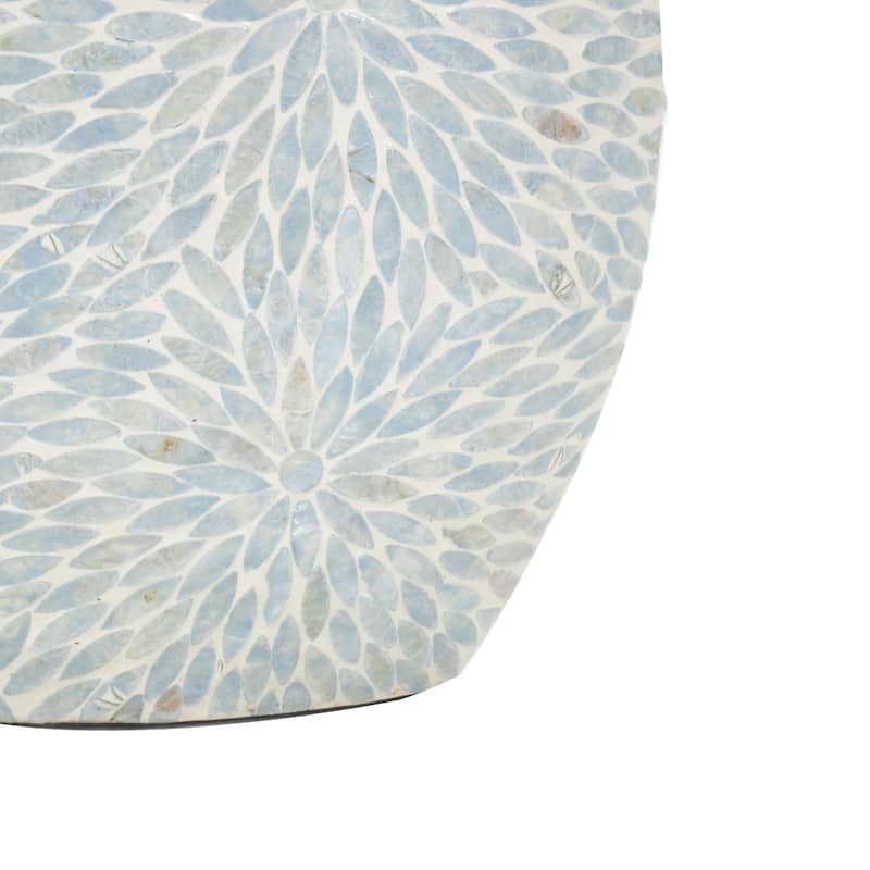 Mother of Pearl Shell Floral Handmade Large Mosaic Decorative Vase with Cream Underlay - Light Blue - Roche River Decor
