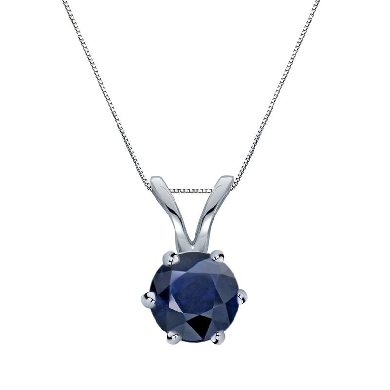 Auriya 14k Gold Blue Sapphire Solitaire Necklace 1/2ctw 6-Prong - White