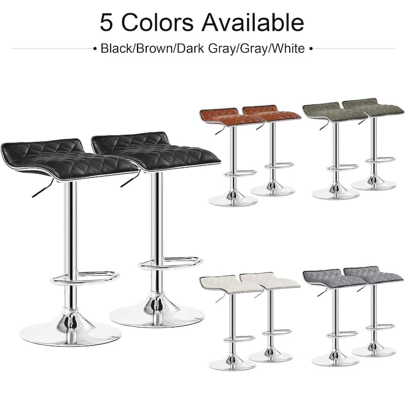 Javlergo Set of 4 Adjustable Swivel Bar Stools 360° Swivel PU Leather Counter Height Bar Chair with Silver-Plated Base Footrest
