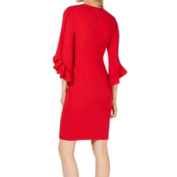 calvin klein red bell sleeve dress