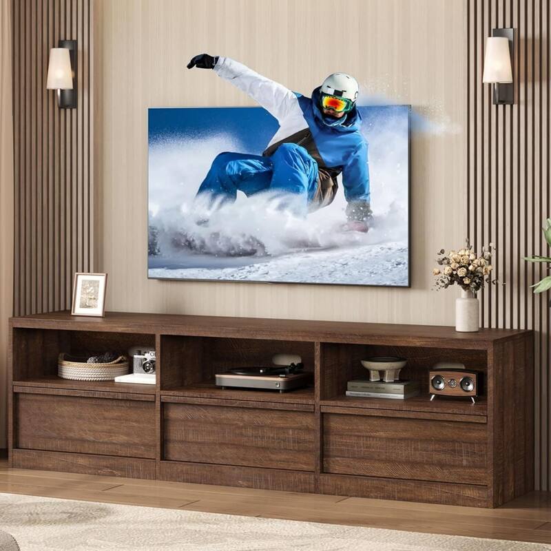 Industrial Modern TV Stand Entertainment Center with 3 Drawers Open Shelves for 65 70 75 Inch TVs - N/A