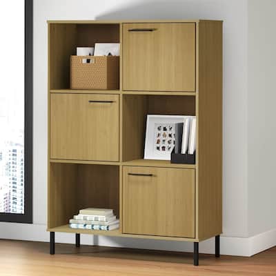 vidaXL Bookshelf Book Cabinet with Metal Legs Storage Cabinet OSLO Solid Wood - 35.4" x 13.8" x 50.6"
