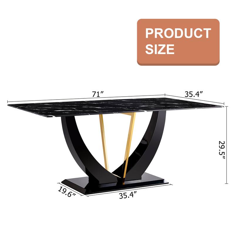 Modern minimalist and luxurious black imitation marble texture dining table rectangular office desk. Game desk