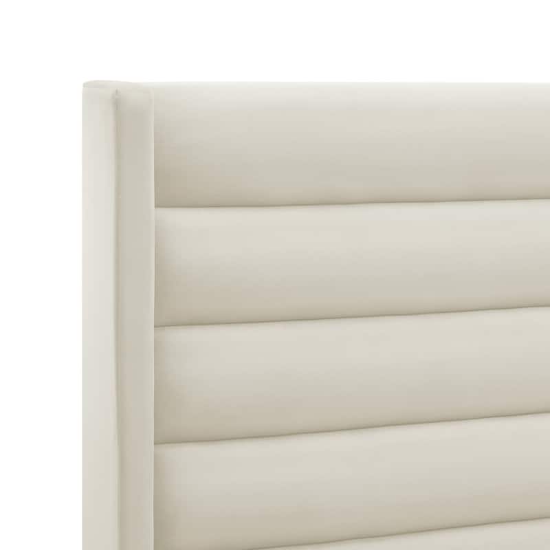 HomeRoots Cream Velvet Upholstered Full Bed Frame