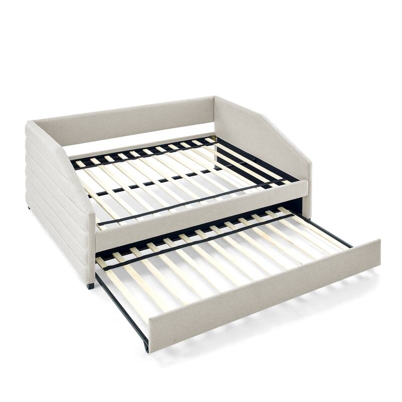 Daybed With Trundle Upholstered Tufted Sofa Bed, Linen Fabric