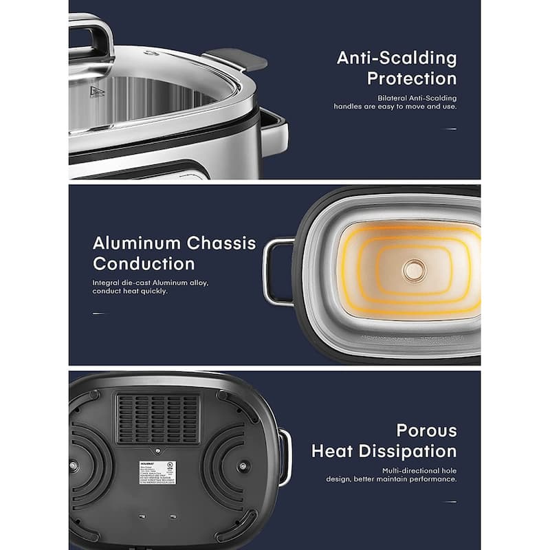 Slow Cooker, 10 in 1 Programmable Cooker, 6Qt Stainless Steel, Rice