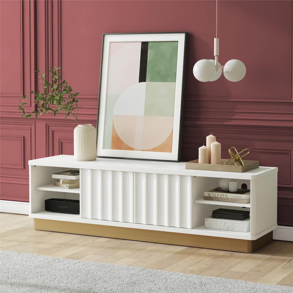 Anmytek White Gold Media Console TV Stand Modern Living Room Storage Entertainment Center