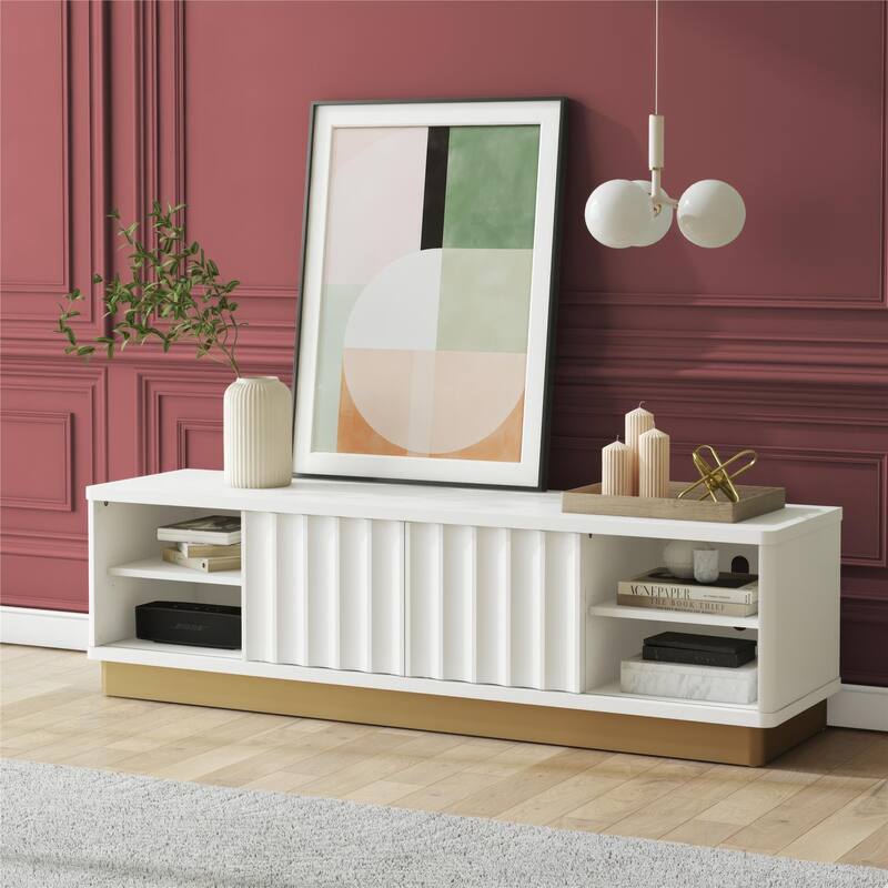 Anmytek White Gold Media Console TV Stand Modern Living Room Storage Entertainment Center - White