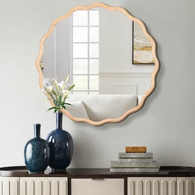 Modern Wavy Design 36" * 36" Decor Solid Wood Mirror