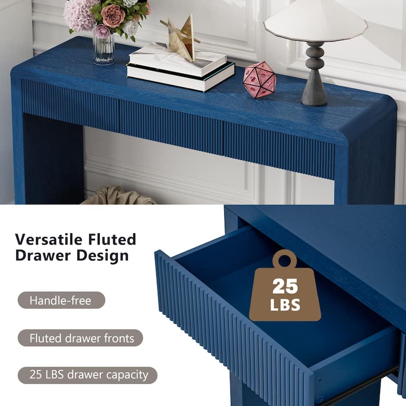 Roomfitters Rustic Console Table with 3 Fluted organizer, Solid Wood Veneer and Natural Wood Grain