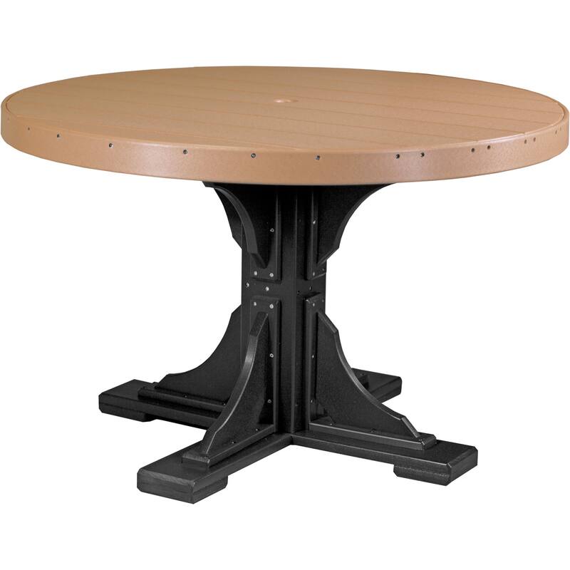 Poly Lumber Round Dining Table Set with Regular Chairs - Dining Height - Cedar & Black